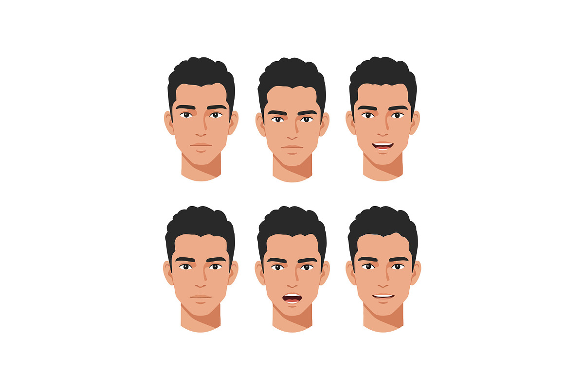 Six diverse facial expressions of a, an Illustration by designvectx