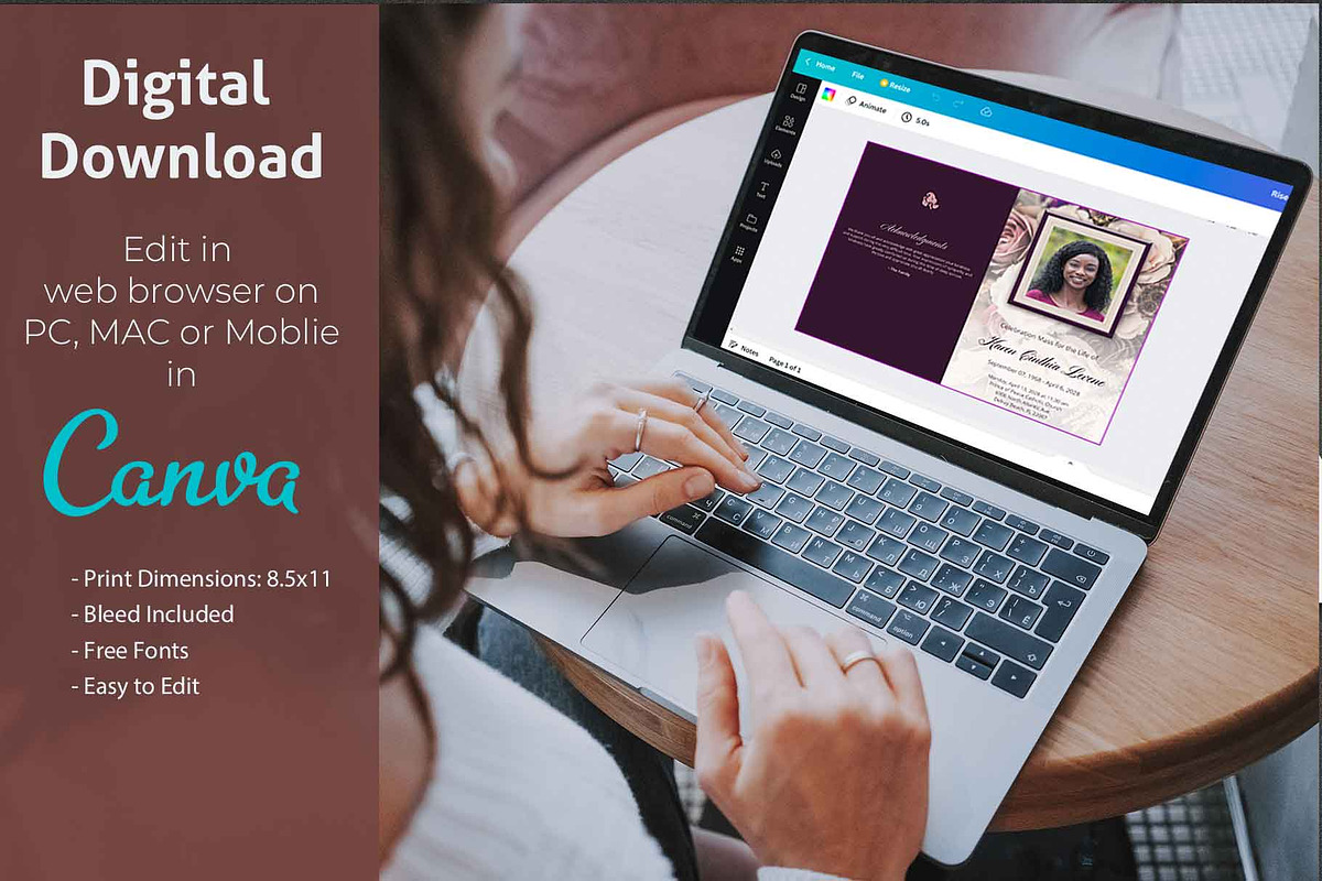 Purple Floral Funeral Program Canva, a Brochure Template by loswl (Photo 2 of 5)