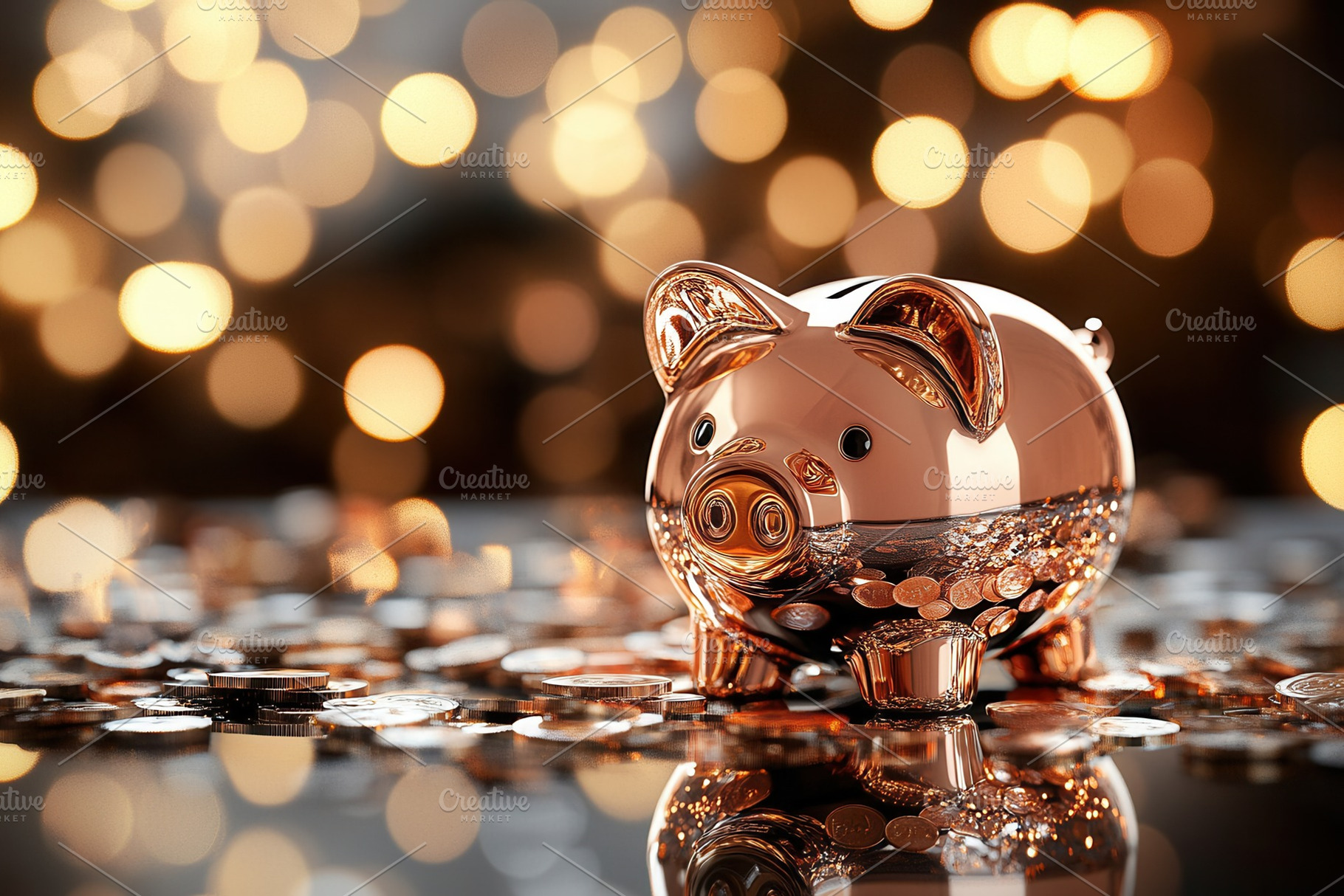 Piggy bank shines with savings, a Photo by Pavel_design