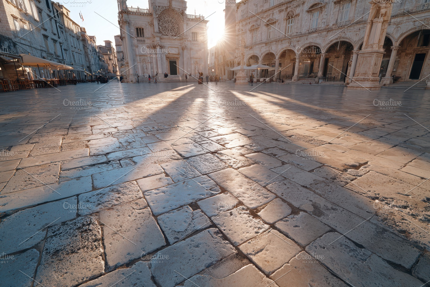 Sunlit historic square with long shadows, a Background Photo by AlyaAnd
