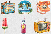 Watercolor Vintage Summer Clipart, an Illustration by Black Bird Studio (Thumbnail 3 of 6)