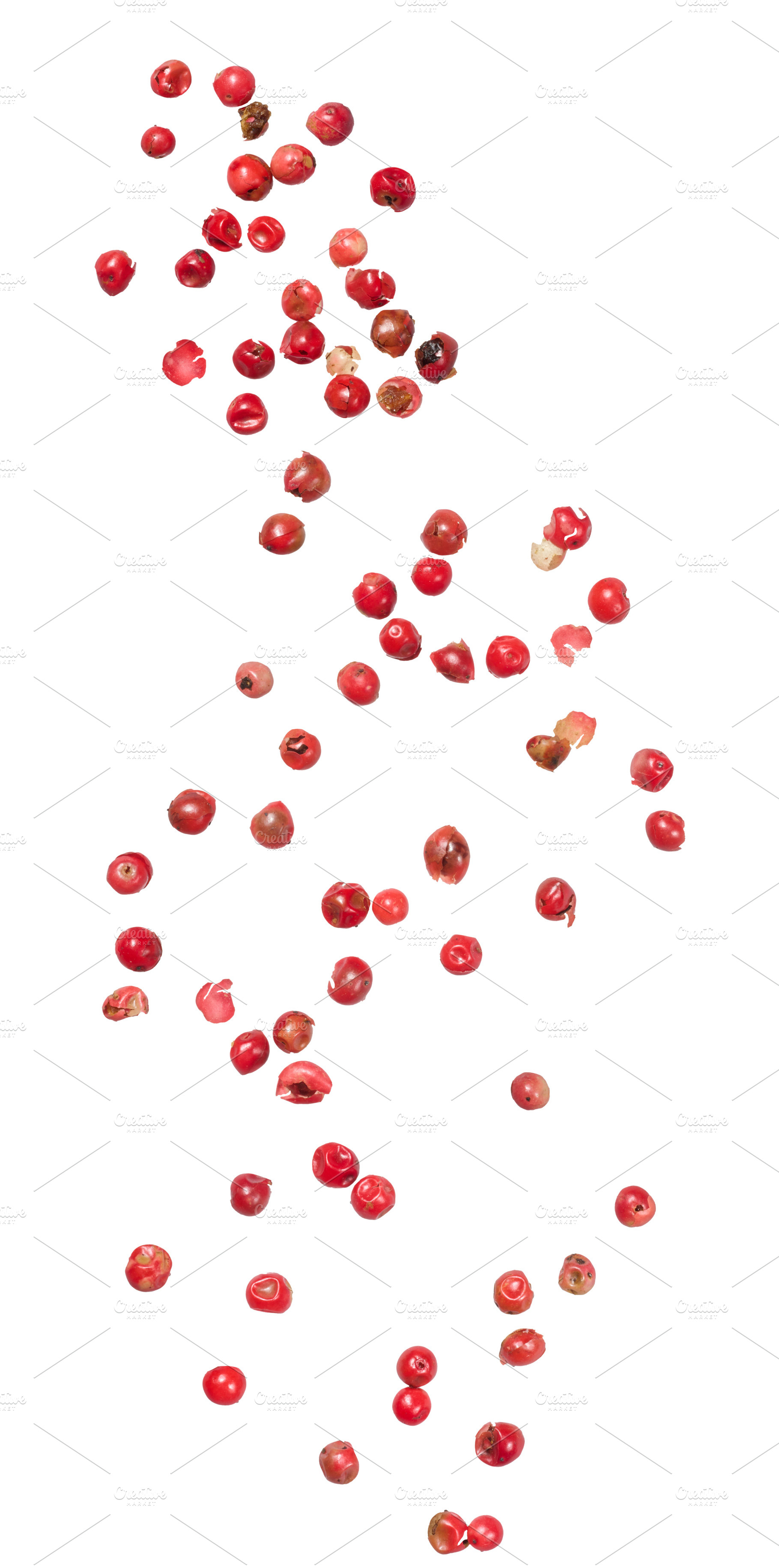 A collection of pink peppercorns arranged in a curved pattern on, a Food & Drink Photo by ndanko