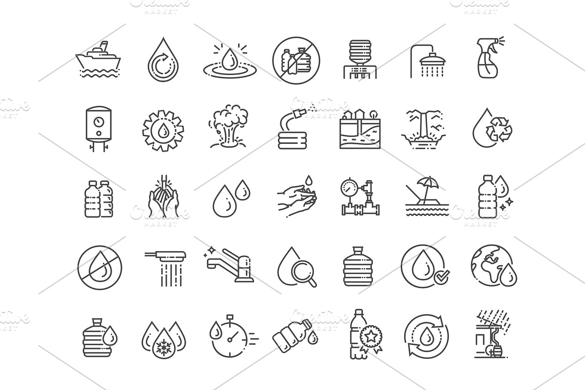 Water line icons set, an Object Illustration by Tettygreen (Photo 2 of 3)