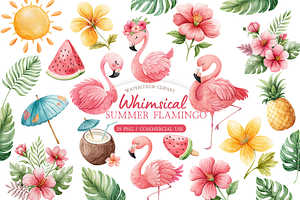 Watercolor Flamingo Clipart, an Animal Illustration by MockupWizard