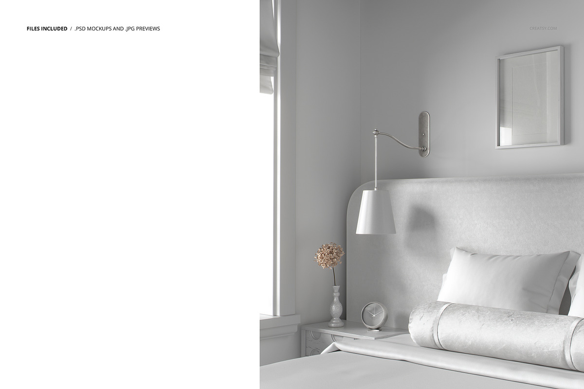 Bed with Patterned Headboard Mockup, a Household Mockup by creatsy5 (Photo 2 of 5)