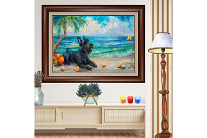 Painting of a Scottish Terrier Dog 2, an Animal Illustration by Art Paradise Studios