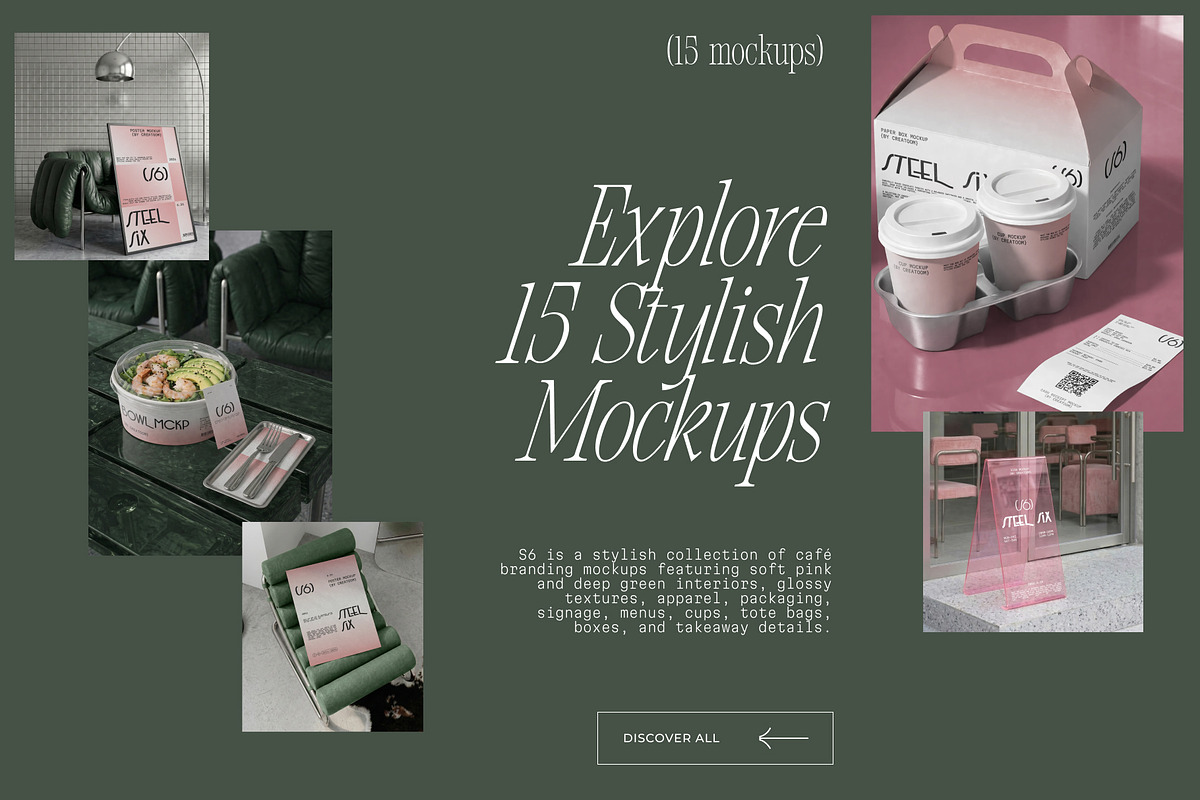 STEEL SIX - Cafe branding mockups, a Packaging Mockup by Creatoom (Photo 2 of 12)