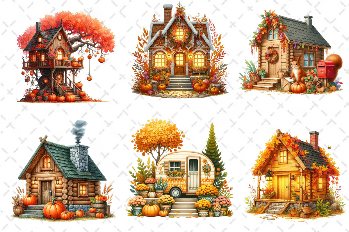 Whimsical Autumn House Clipart, an Illustration by Dream Creation (Photo 3 of 5)