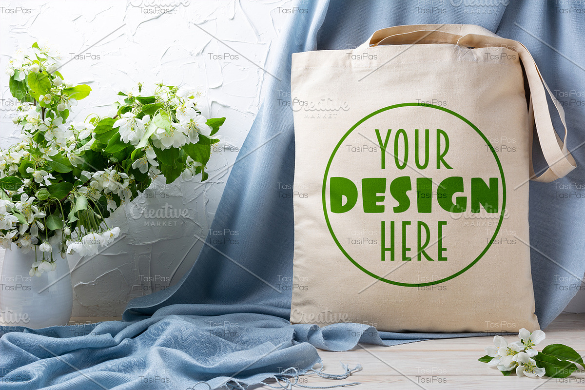 Tote bag mockup with apple blossom, a Beauty & Fashion Photo by TasiPas (Photo 2 of 4)