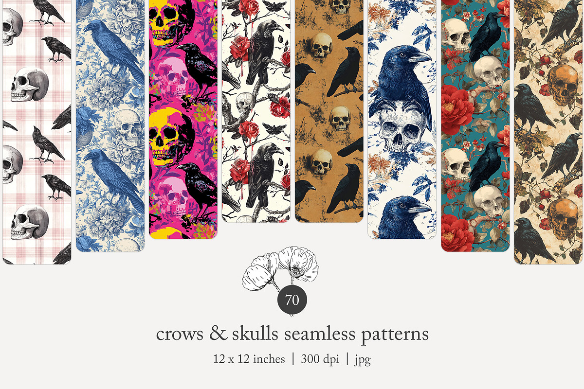 70 crows & skulls seamless pattern, a Pattern Graphic by Poppy Lane Studio (Photo 1 of 10)