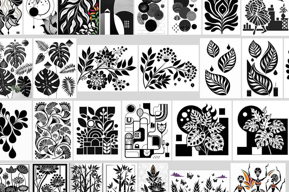 Black Abstract Botanical Wall Art, a Wallpaper Graphic by Helospace (Photo 7 of 10)