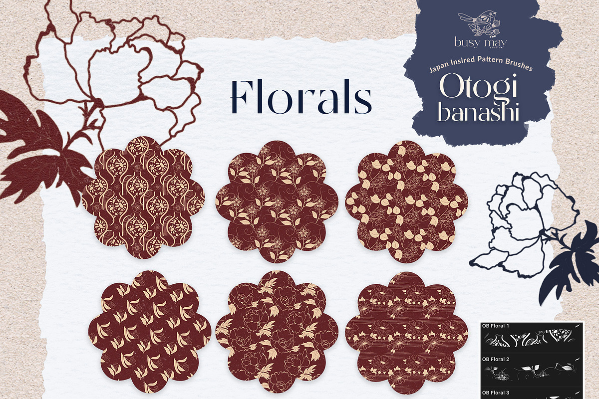 Pattern Brushes Procreate Japan, a Brush Add-On by Busy May Studio