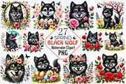 Spring black Wolf clipart, an Illustration by RobertsArt (Thumbnail 1 of 7)