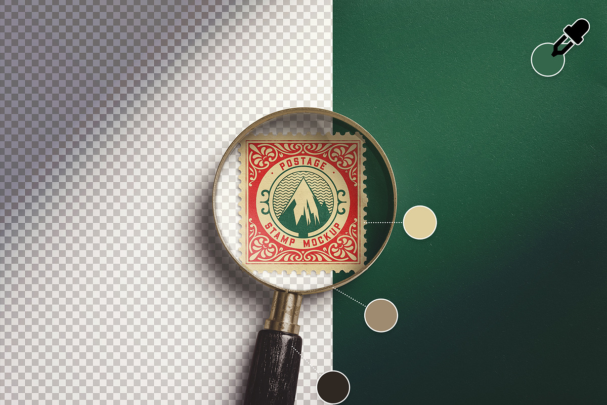 Postage Stamp Under Magnifying Glass, an Advertising Mockup by Custom Scene (Photo 5 of 11)