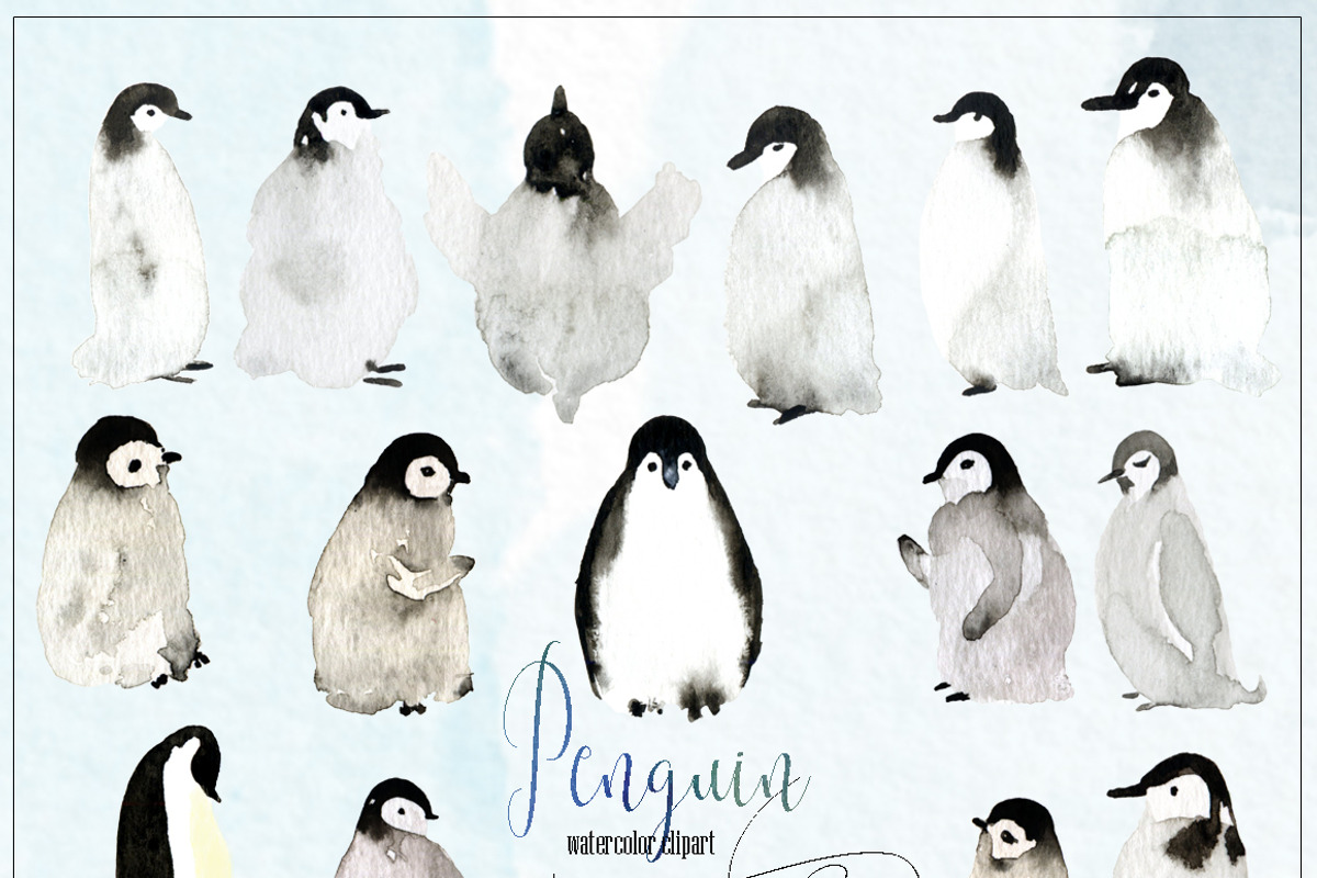 Winter Penguins. Watercolor clipart, an Animal Illustration by LABFcreations (Photo 4 of 8)