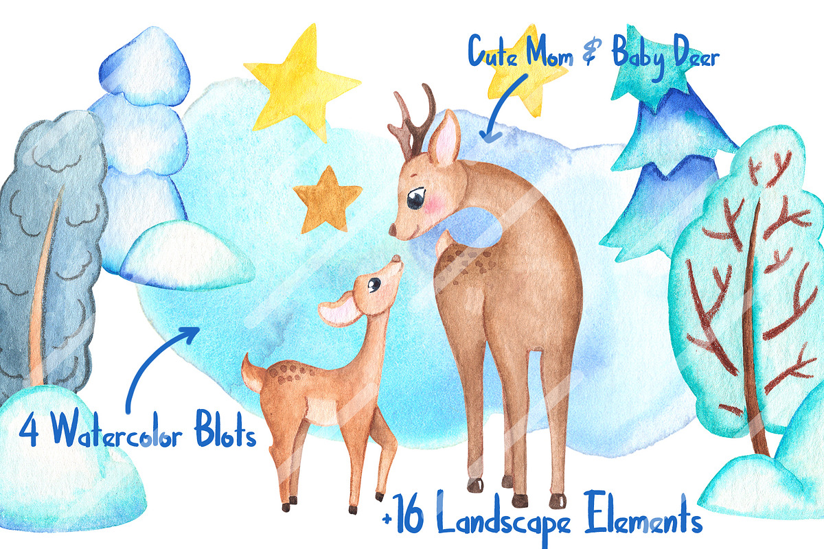 Christmas Deer Watercolor Clipart, an Animal Illustration by RabbitAndPencil (Photo 2 of 9)