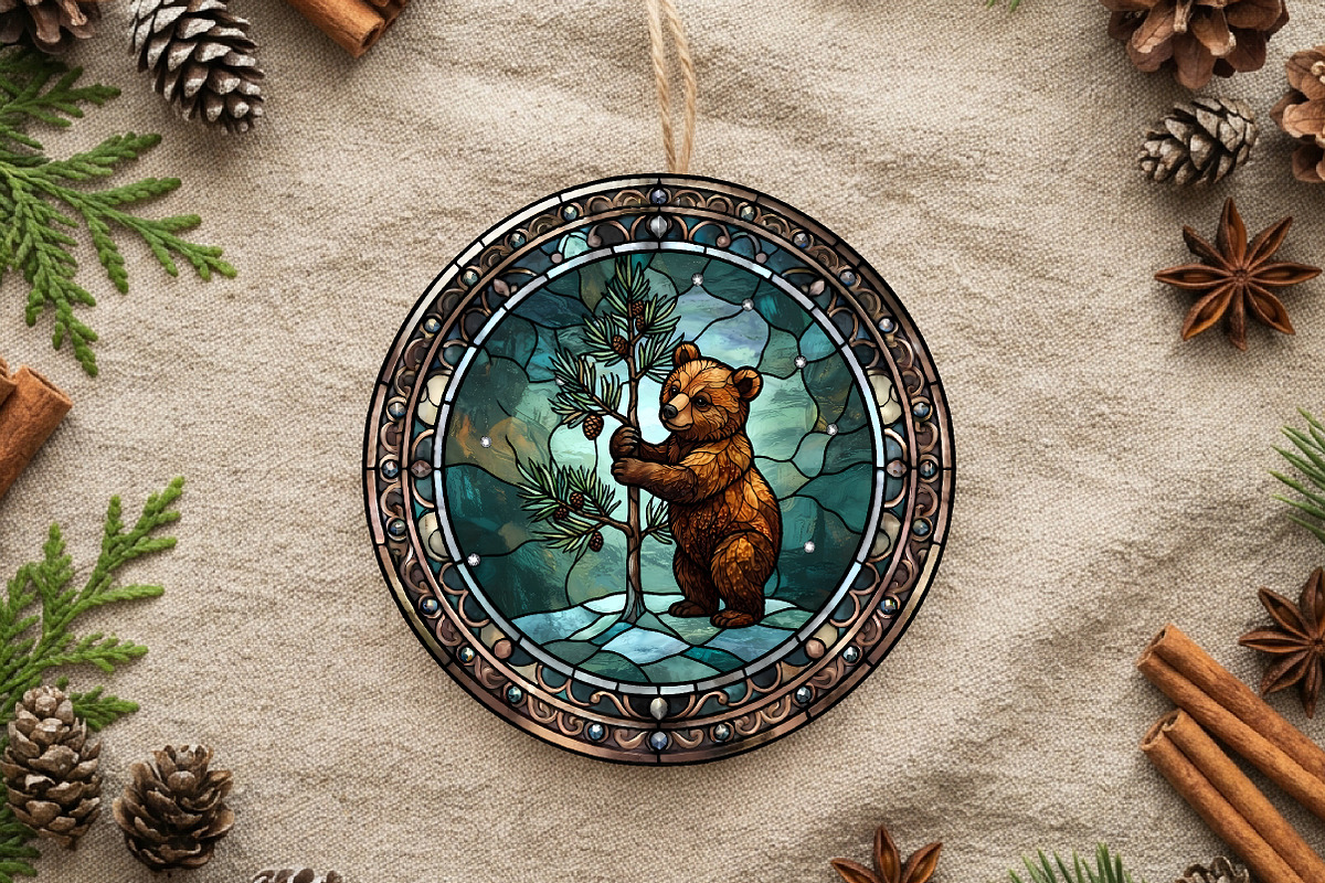 Stained Glass Bear Ornament Art PNG, a Seasonal Illustration by CrexoraLab (Photo 2 of 3)