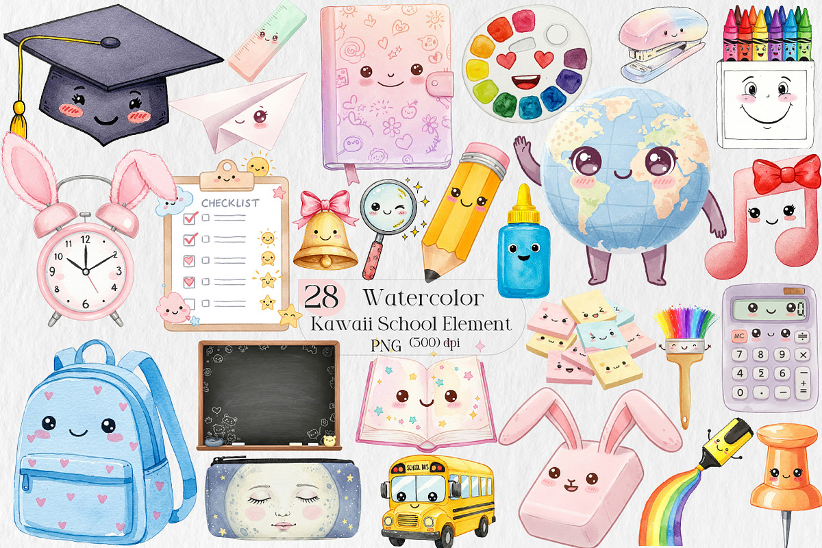 Cute Kawaii School Element Png, an Illustration by Creative Art (Photo 1 of 7)