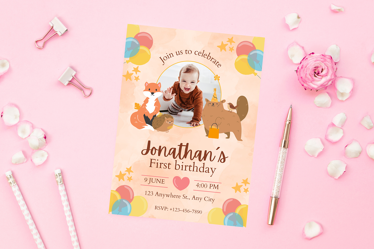 2 First Birthday Invitations Cute, a Templates & Theme by TemplateCastleStore (Photo 7 of 9)