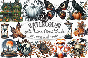 Watercolor Gothic Autumn Clipart, an Illustration by Designking