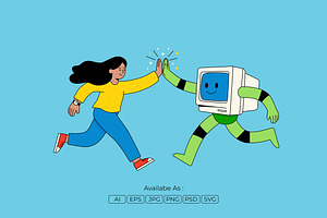 Human and Computer Collaboration, a Technology Illustration by Partikusi Design