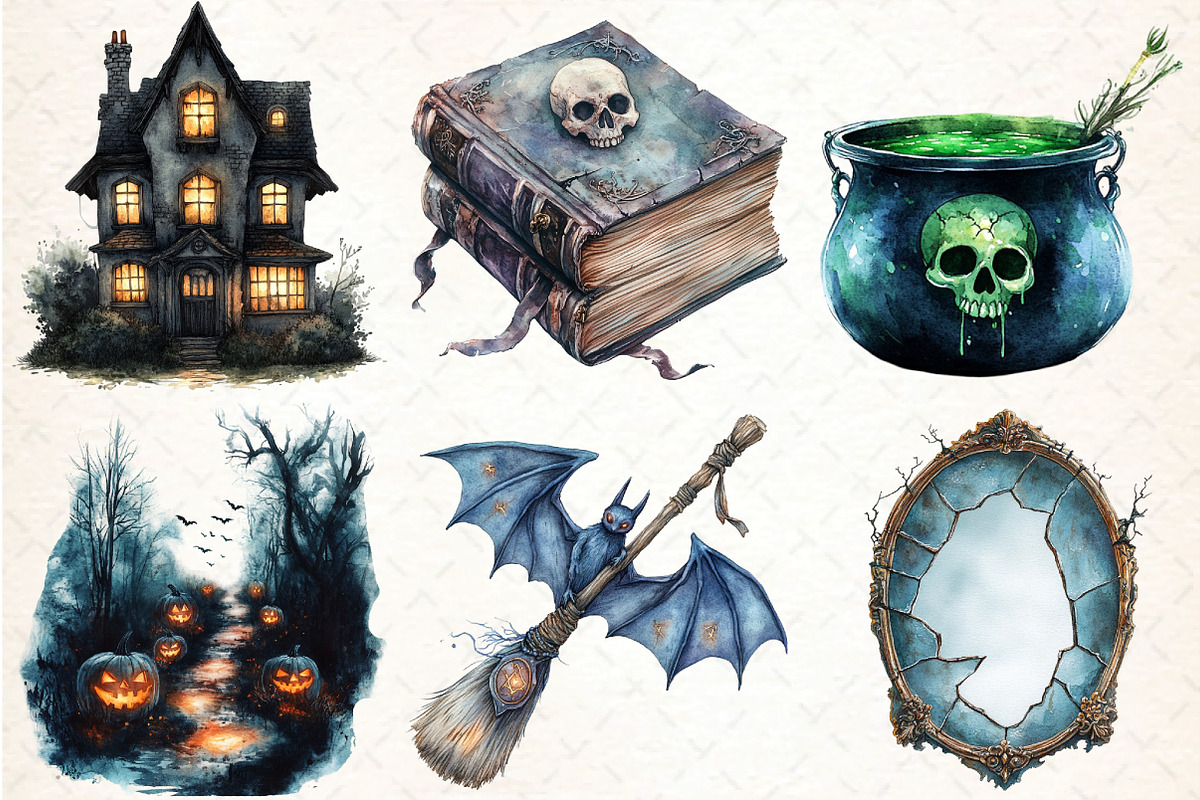 Watercolor Halloween Clipart, Spooky, an Illustration by DreamCafeArt (Photo 4 of 7)