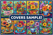 Flowers in Tea Cup Coloring Pages, a Decorative Illustration by BrightMart (Thumbnail 3 of 3)