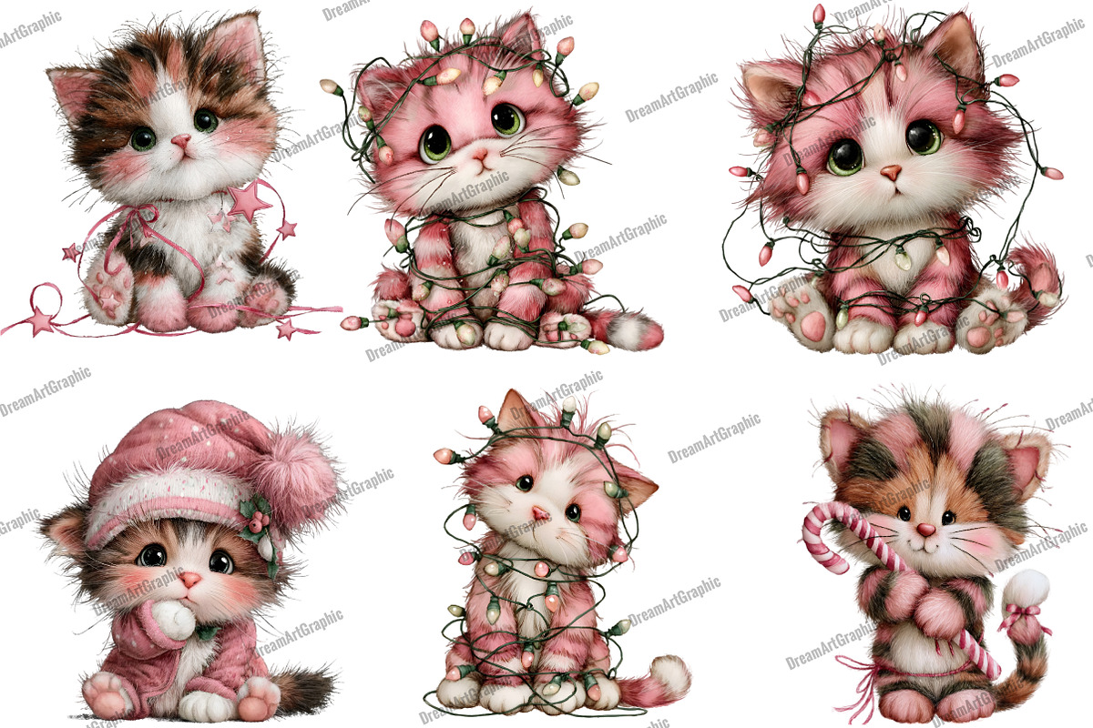 Cute Christmas Cat Clipart, an Illustration by DreamArtGraphic (Photo 4 of 5)