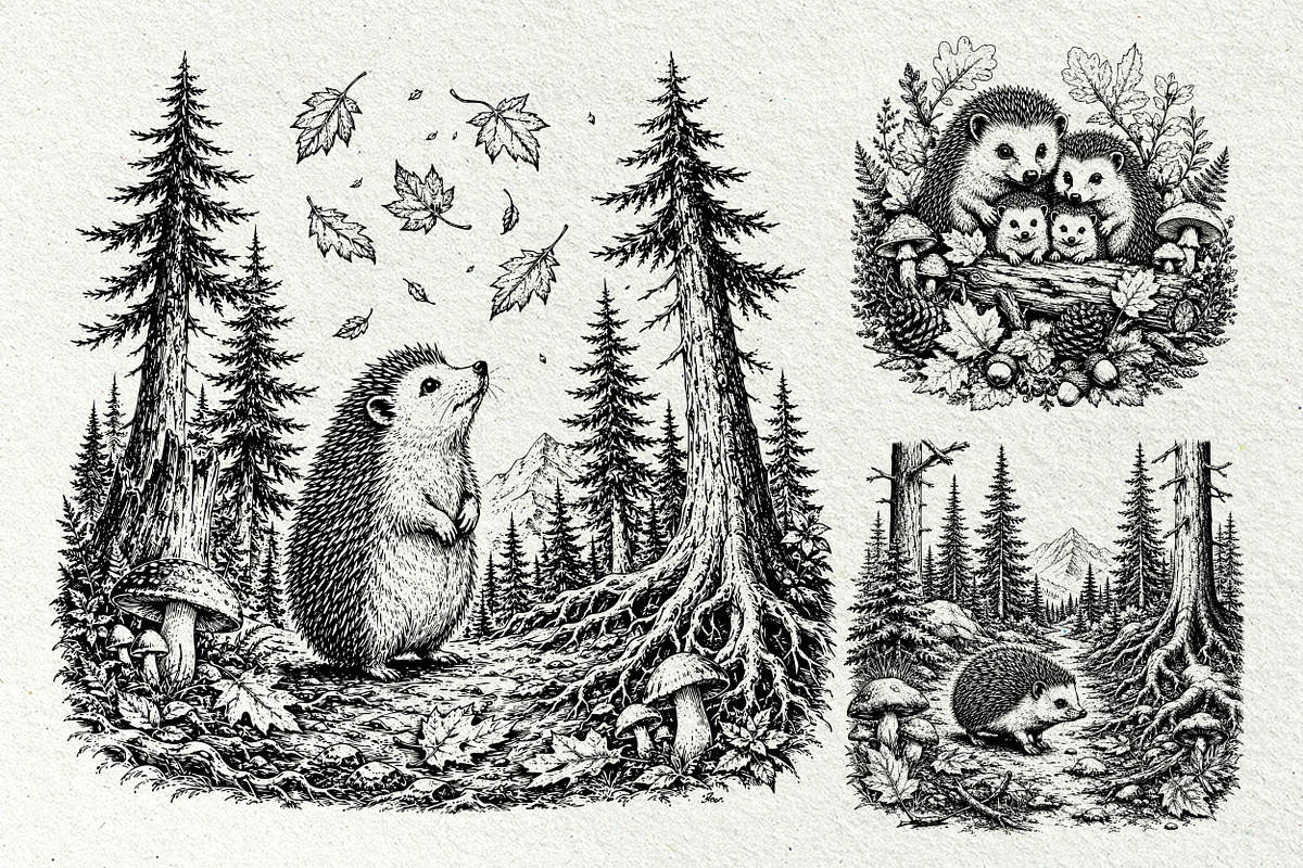 Forest Hedgehog Illustrations, an Animal Illustration by DENIDigitalArtSudio (Photo 7 of 8)