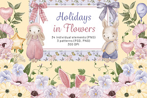 Spring Flowers. Easter Bunny Pattern, a Texture Illustration by PawGraphic