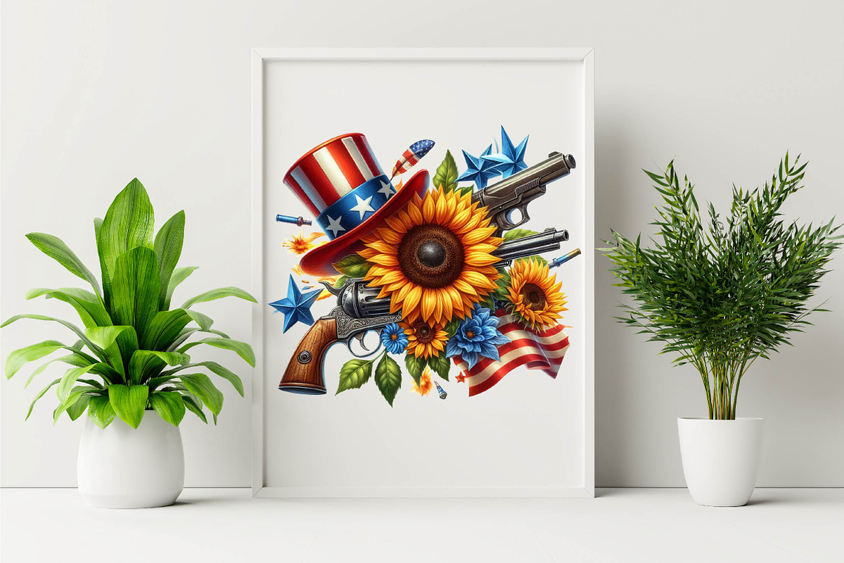 Watercolor Sunflower 4th of July Su, an Illustration by SVGArt (Photo 6 of 7)