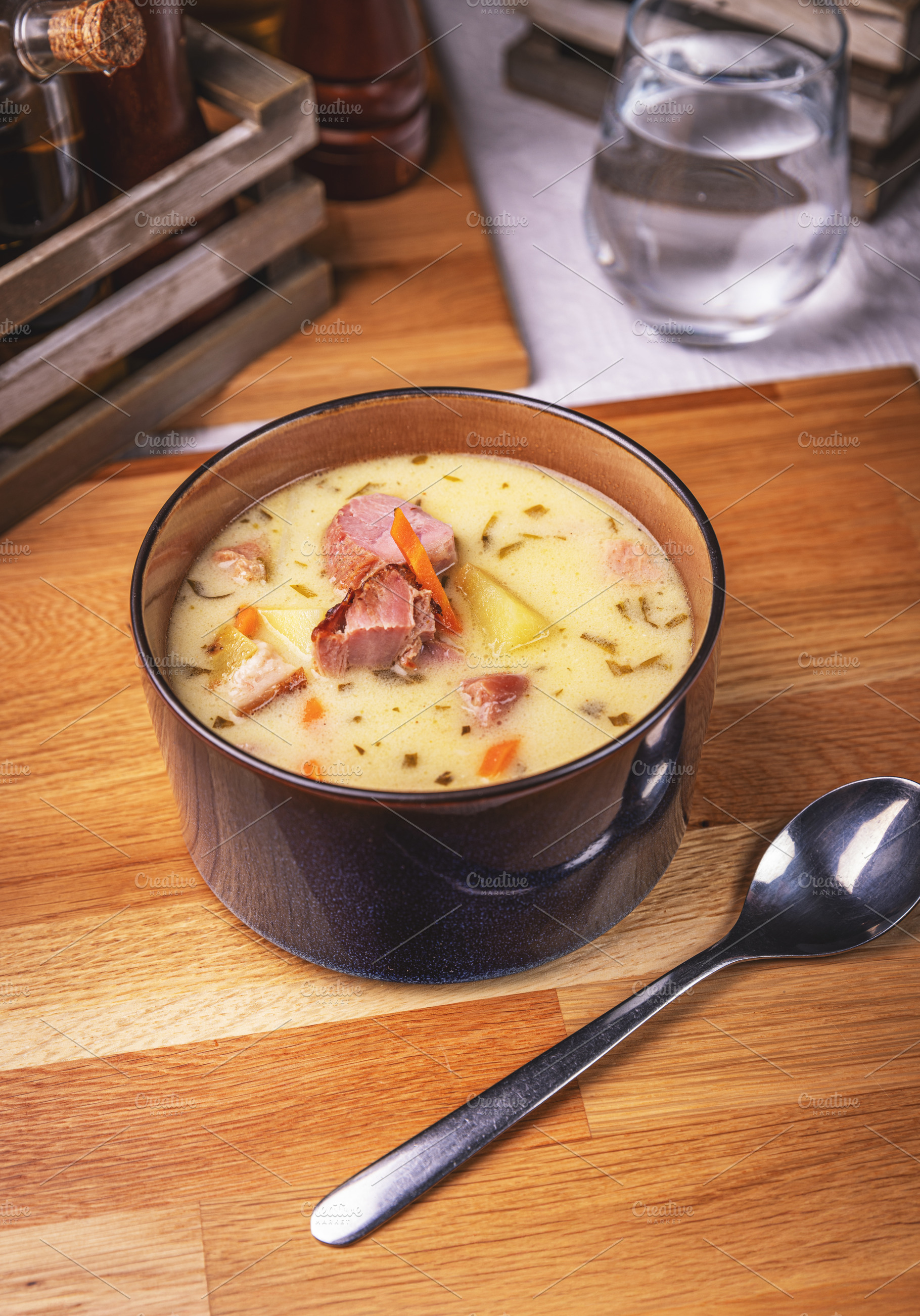 Potato soup with smoked pork meat, a Photo by Grafvision photography
