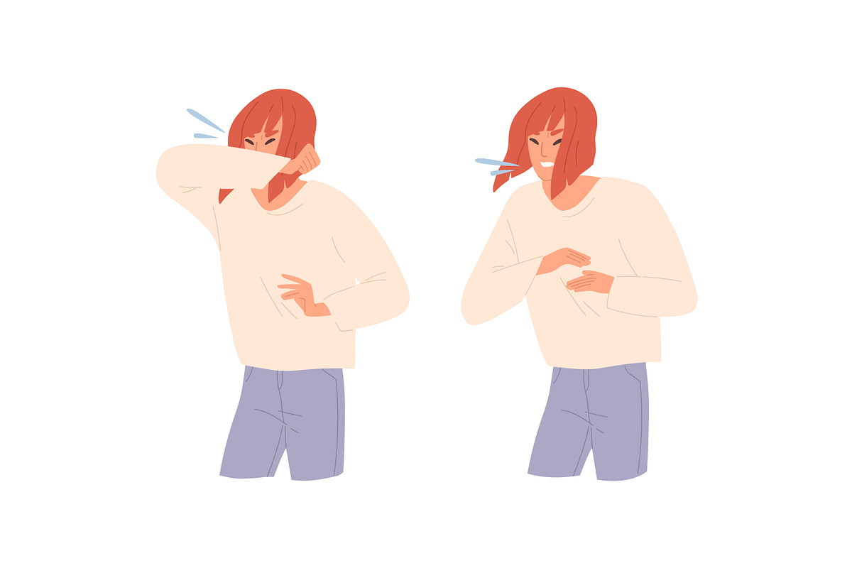 Sick girl sneezing, coughing, a Healthcare Illustration by Good Studio (Photo 2 of 3)