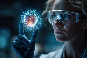 Scientist Examining Virus Hologram, a Health & Medical Photo by Ales Munt