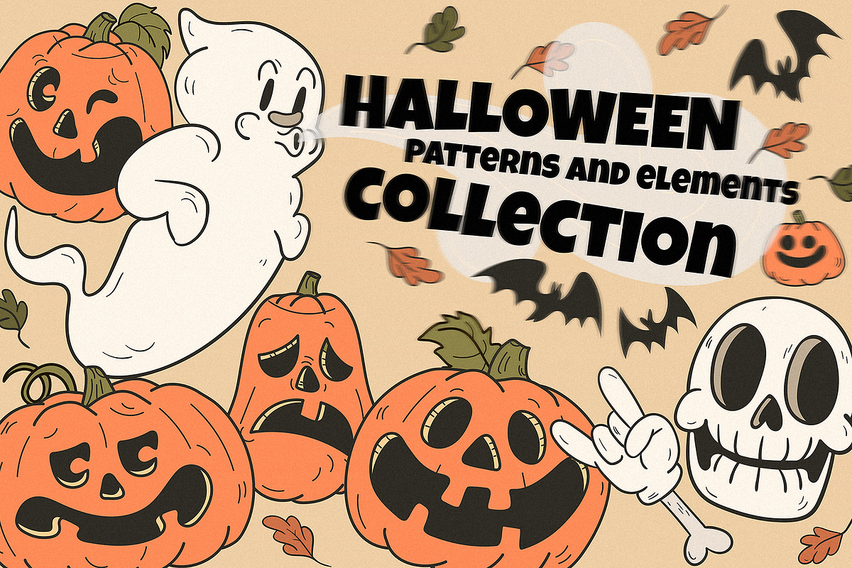 Retro Halloween Patterns & Elements, a Pattern Graphic by Kokoshka (Photo 1 of 9)