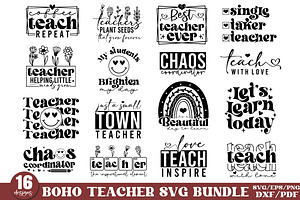 Boho Teacher SVG Bundle, Teacher SVG, a Graphic by Designer302