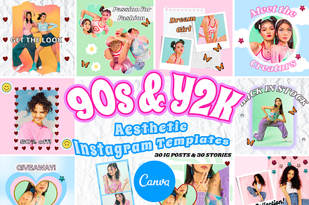 90s & Y2K Aesthetic IG Templates, a Social Media Template by PLANETSEL