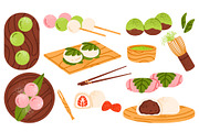 Mochi set. Japanese dessert, a Food Illustration by Annie Birdie (Thumbnail 1 of 5)