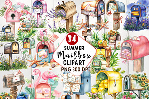 Summer Mailbox Sublimation Clipart, an Illustration by Watercolor design