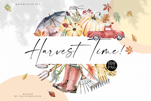 Harvest Time Watercolor Set, a Food Illustration by Olga Koelsch