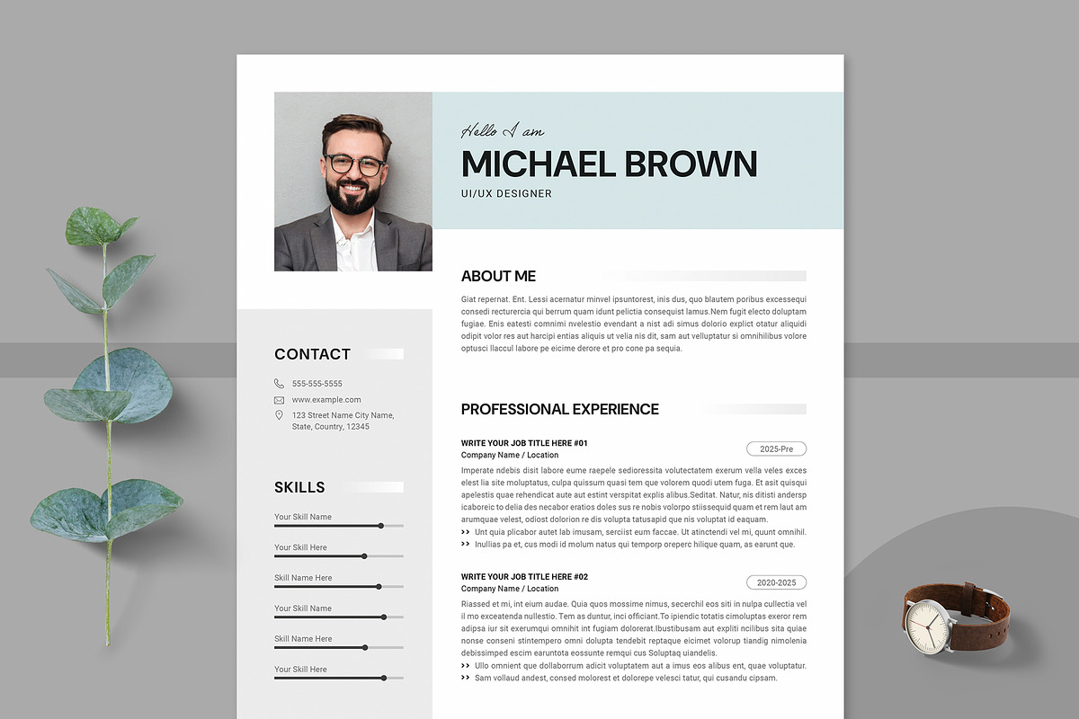 Modern Resume CV Template Letter, a Resume Template by PixelStudio (Photo 3 of 7)
