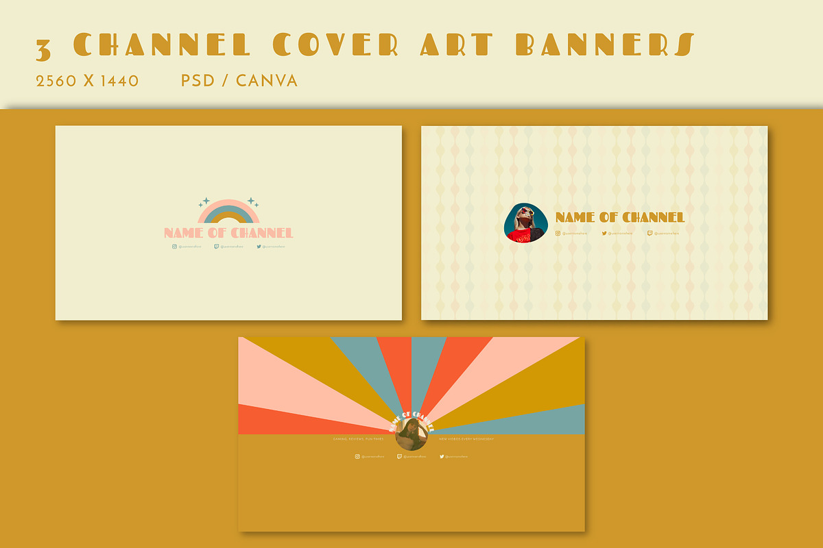 Youtube: 70s Retro Branding Kit, a Social Media Template by Liseno Designs (Photo 2 of 7)