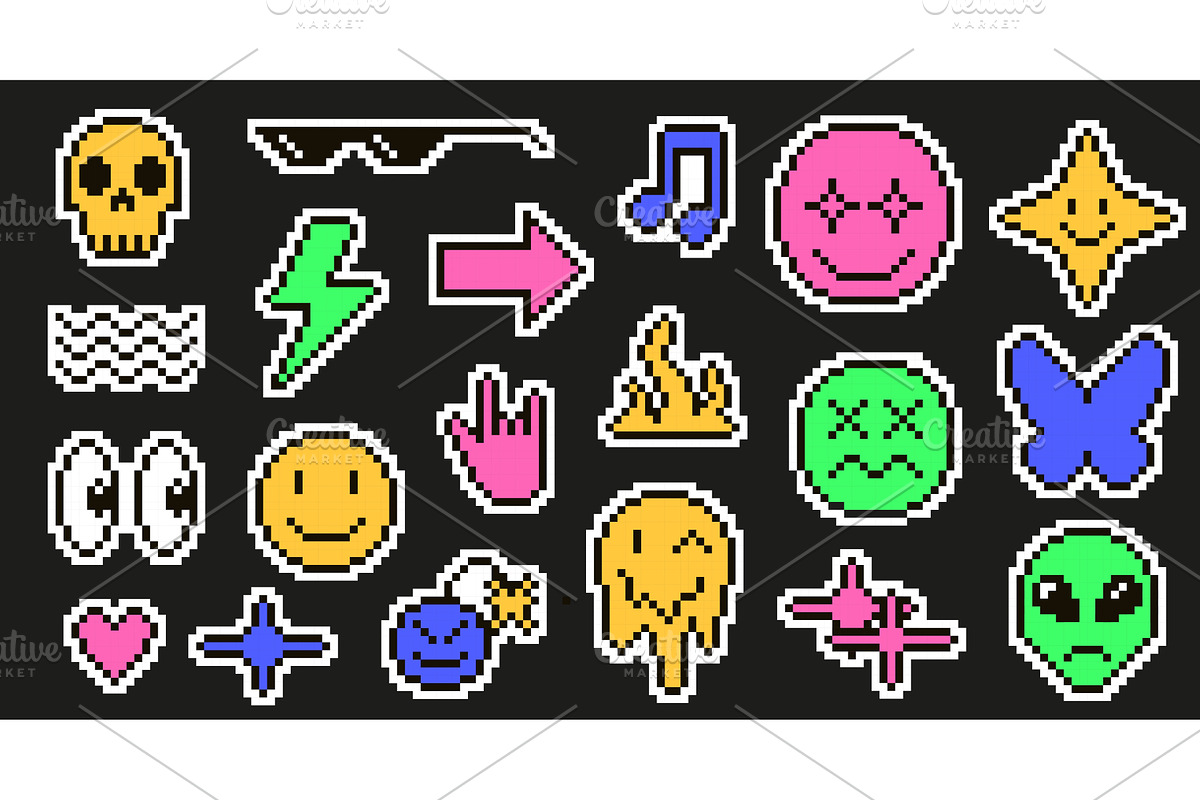Pixel art emoji stickers. Retro, an Illustration by winwin.art