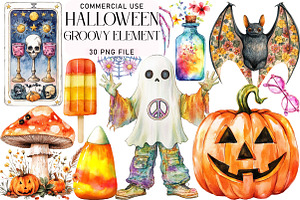 Groovy Halloween Element Clipart, an Illustration by Daily.Designs