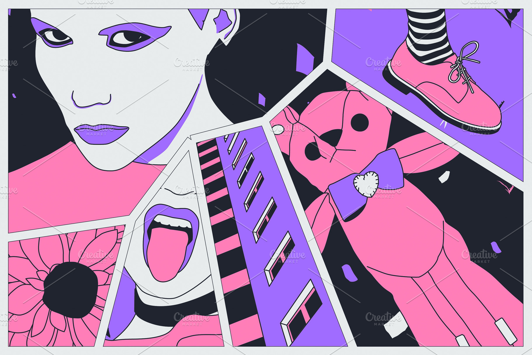 Fashion illustration. Stylish comic collage set. Trendy retro de, a Person Photo by Jenya Porechenskaya