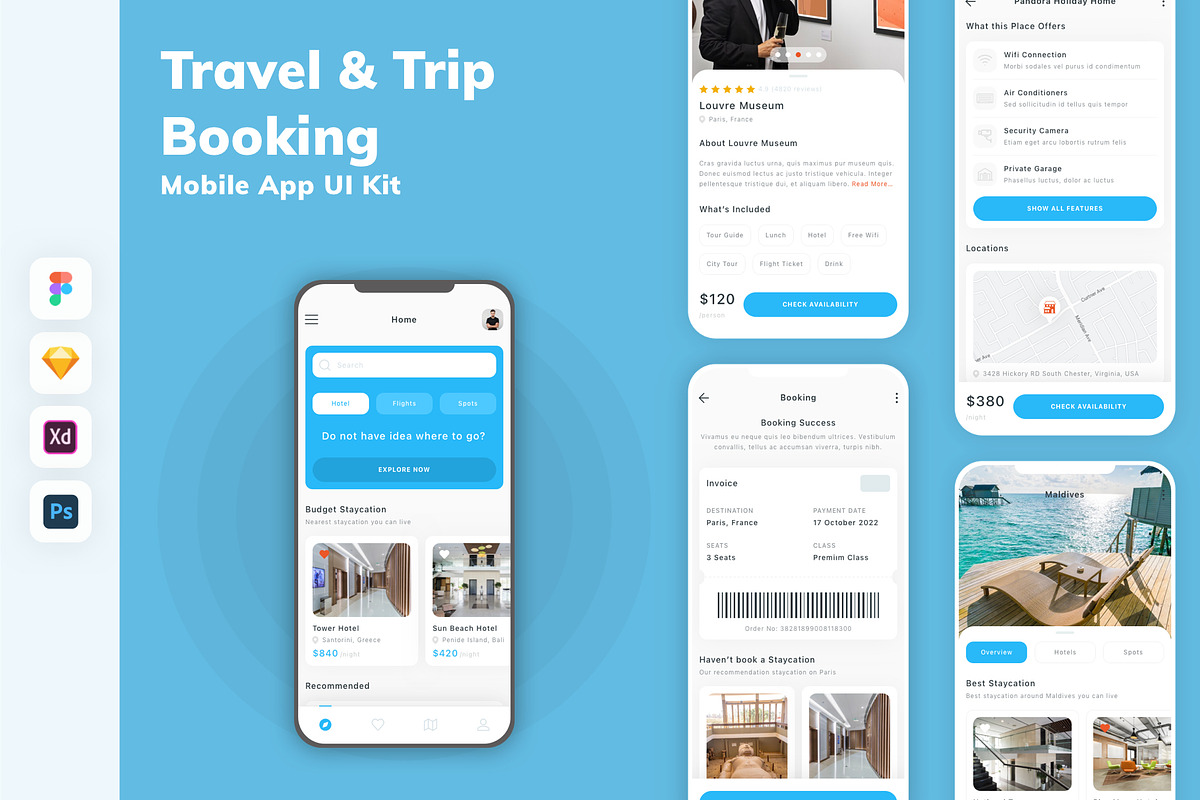 Travel & Trip Booking App UI Kit, an UI Kit Template by uicube