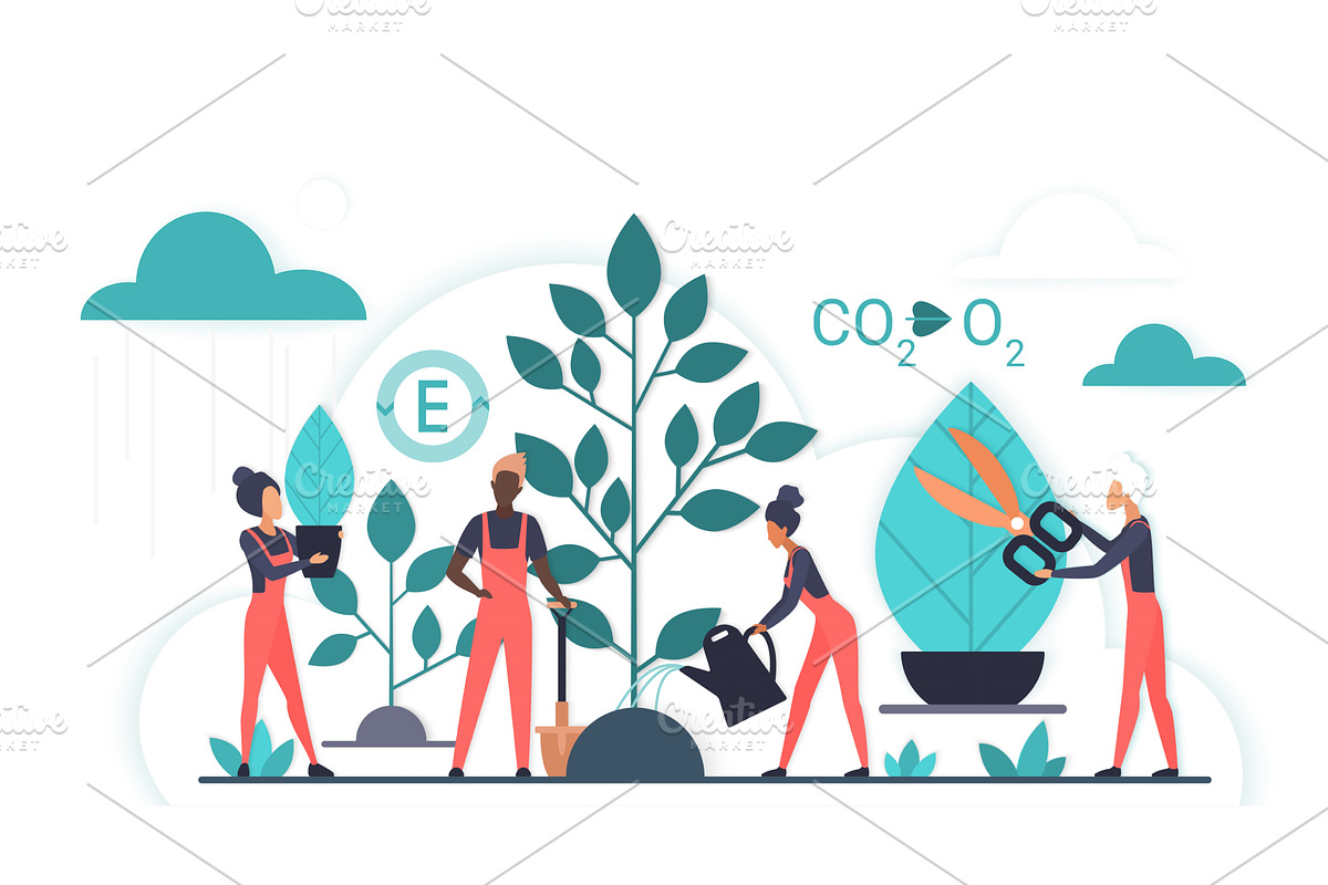 People planting trees environmental, a Person Illustration by Lemberg Vector