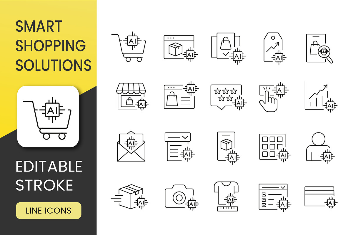 AI Shopping Line Icons Pack, an Outline Icon by Grand Design (Photo 1 of 3)