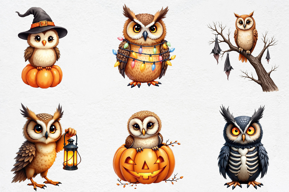 Halloween Owls Clipart PNG, an Illustration by CrexoraLab (Photo 2 of 5)