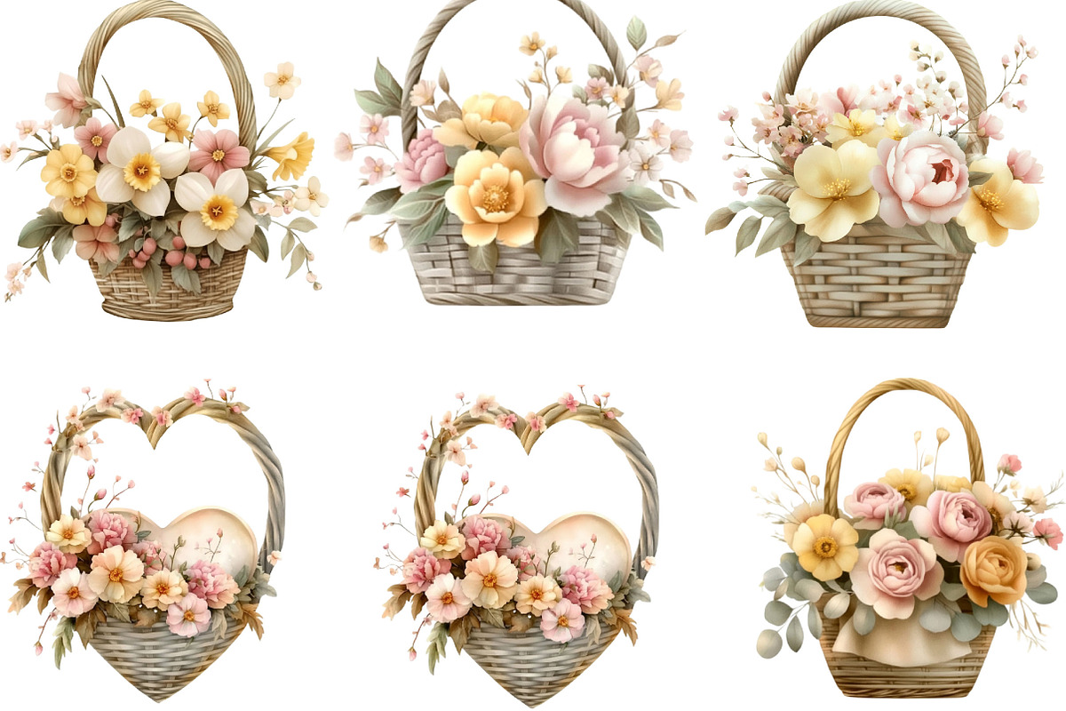 Watercolor Spring Flower Basket, an Illustration by Designking (Photo 4 of 5)